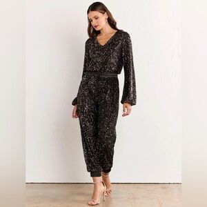 Aaron & Amber Long-Sleeve Sequin Jogger Jumpsuit